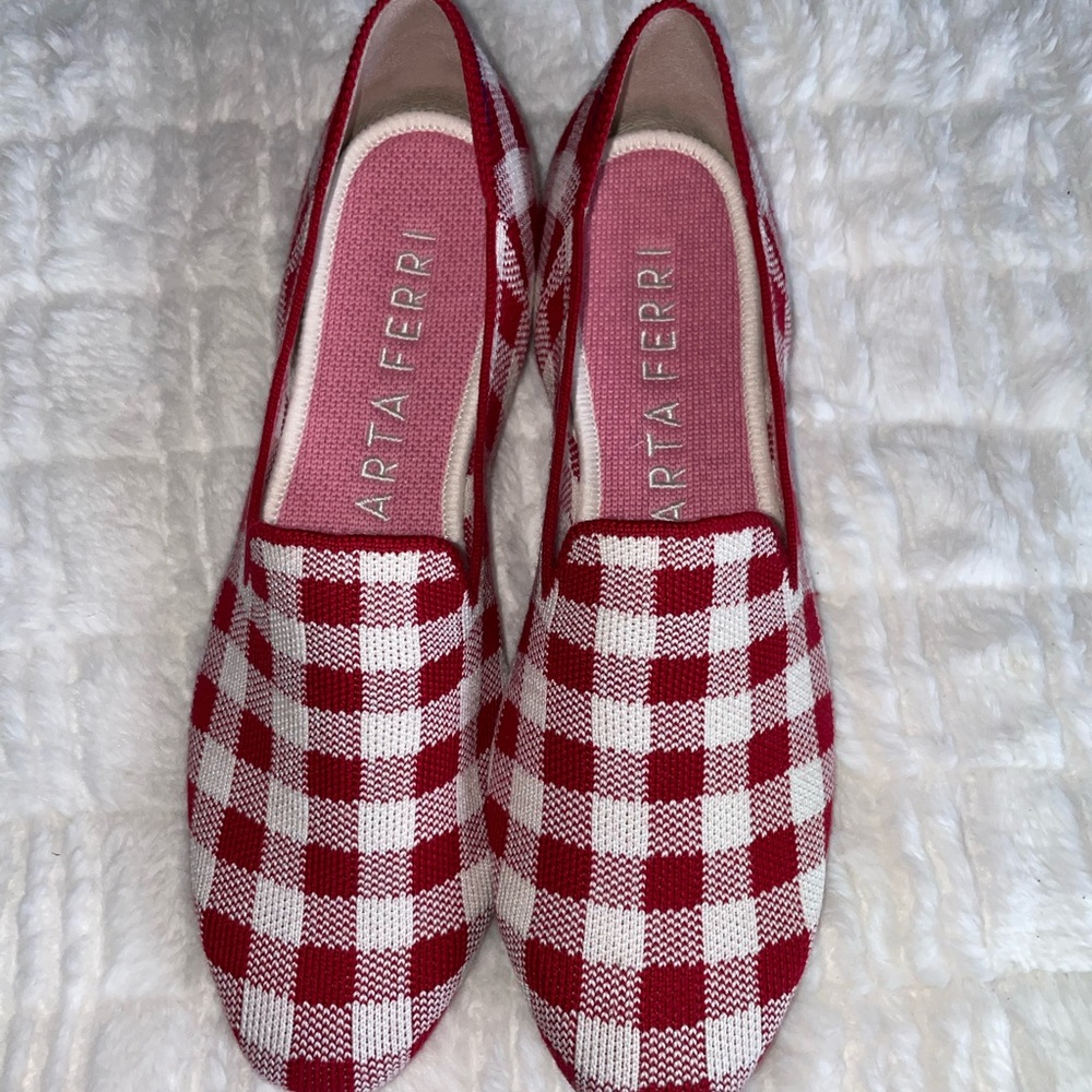Brand New Rothys x Marta Ferri Scarlet Check Loafers 8.5